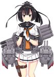  adjusting_clothes adjusting_gloves akizuki_(kantai_collection) black_eyes black_hair chou-10cm-hou-chan gloves headband kantai_collection kuhotaka long_hair ponytail turret 