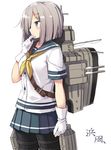  blue_eyes gloves hair_ornament hairclip hamakaze_(kantai_collection) kantai_collection kuhotaka pantyhose school_uniform serafuku short_hair silver_hair skirt solo uniform 