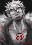  1boy blood donquixote_doflamingo donquixote_pirates jolly_roger male male_focus one_piece solo spot_color sunglasses tongue 