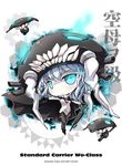  black_gloves blue_eyes cape character_name chibi enemy_aircraft_(kantai_collection) gloves headgear kantai_collection long_hair looking_at_viewer ms06s shinkaisei-kan silver_hair solo staff white_skin wo-class_aircraft_carrier 