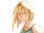  bare_shoulders blonde_hair blue_eyes comra face michelle_k._davis portgas_d_ace short_hair simple_background solo tank_top terra_formars white_background wind 