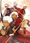  archer bow_(weapon) cat dark_skin dark_skinned_male dual_wielding fate/stay_night fate_(series) gears holding holding_sword holding_weapon kanshou_&amp;_bakuya multiple_boys multiple_persona nina_(pastime) sword unlimited_blade_works weapon white_hair 