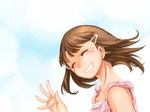  brown_hair closed_eyes comra grin hair_ornament hairclip sheila_levitt smile solo tears terra_formars younger 