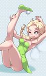  armpits bad_id bad_pixiv_id blonde_hair blue_eyes braid breasts cosplay elsa_(frozen) fairy frozen_(disney) hair_over_shoulder highres leg_up legs long_hair medium_breasts moyoosu one_eye_closed single_braid solo thighs tinker_bell_(disney) tinker_bell_(disney)_(cosplay) 