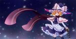  blonde_hair capelet guitar hat instrument kirisame_marisa perfect_cherry_blossom scarf short_hair siva sky smile socks solo star star_(sky) starry_background starry_sky touhou witch_hat yellow_eyes 