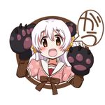  animal_ears bear_ears bear_girl bear_paws blush fangs gloves kemonomimi_mode long_hair looking_at_viewer mahou_shoujo_madoka_magica mizushima_(p201112) momoe_nagisa open_mouth orange_eyes parody paw_gloves paws ribbon school_uniform simple_background solo white_background white_hair yuri_kuma_arashi 