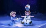  absurdres anna_(frozen) blonde_hair blue_eyes boots brown_hair dicorndl elsa_(frozen) frozen_(disney) green_eyes hairband highres multiple_girls snow snowman 