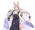  animal_ear_fluff animal_ears arms_up bare_shoulders braid breasts flower fox_ears fox_tail japanese_clothes large_breasts long_hair looking_at_viewer momoyama_tsutsune original pink_hair poco_(asahi_age) smile solo tail very_long_hair wide_sleeves 