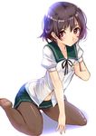  akasaai kantai_collection mutsuki_(kantai_collection) pantyhose school_uniform serafuku short_hair sitting skirt solo wariza 