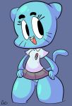  anthro big_thighs blue_fur cartoon_network clothed clothing domestic_cat felid feline felis female fur hands_on_hips looking_over mammal mature_female nicole_watterson open_mouth pussy solo the_amazing_world_of_gumball vinyl-core_(artist) wide_hips 