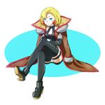  absurdres black_footwear blonde_hair blue_eyes boots earrings elbow_gloves gloves highres jewelry joyeac junketsu_no_maria looking_at_viewer maria_(junketsu_no_maria) short_hair solo thigh_boots thigh_strap thighhighs 