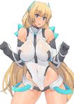  :o angela_balzac bangs bare_shoulders black_gloves blonde_hair blue_eyes blunt_bangs breasts breasts_apart clenched_hands covered_navel cowboy_shot elbow_gloves gloves hair_ornament halterneck headgear highleg highleg_leotard large_breasts leotard long_hair looking_at_viewer low_twintails minakami_(flyingman555) oekaki open_mouth rakuen_tsuihou simple_background solo standing sweatdrop thighs turtleneck twintails very_long_hair white_background 