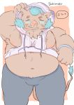  2019 anthro belly blush clothing english_text gouryou hamuga86 japanese_text male mammal mohawk moobs navel nipples overweight overweight_male pants simple_background solo suid suina sus_(pig) text tokyo_afterschool_summoners video_games wild_boar 
