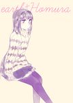  akemi_homura black_hair black_hairband casual hairband highres mahou_shoujo_madoka_magica mizuki_(flowerlanguage) pantyhose purple_eyes solo sweater 