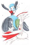  arm_blade artist_request blush fighting_stance gallade gardevoir mega_gallade mega_gardevoir mega_pokemon no_humans pokemon pokemon_(game) pokemon_oras pose red_eyes rx79v shiny_pokemon weapon 