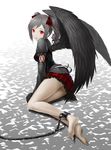  bad_id bad_pixiv_id barefoot black_wings chain drill_hair feathered_wings highres idolmaster idolmaster_cinderella_girls kanzaki_ranko long_hair long_legs open_mouth red_eyes silver_hair solo solru twin_drills twintails wings 