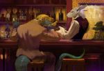  alcohol anthro bar bartender beverage bottle clothing cup duo glass killioma lizard male monroe reptile scalie smile 