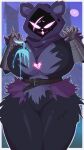&lt;3 anthro bear big_breasts blush blush_lines breasts clothing epic_games female fortnite fur hachikxma hi_res hood hoodie mammal pinup pose pouring pouring_on_breasts pouring_onto_self purple_body purple_fur raven_team_leader solo thick_thighs topwear wide_hips