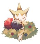  blue_flower blue_rose bush closed_eyes closed_mouth facing_viewer flower full_body highres no_humans pokemon pokemon_(creature) red_flower red_rose rose rose_bush roselia_(pokemon) smile solo standing su_(sajo_su5) 