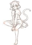  animal_ears barefoot capelet dress kuro_suto_sukii looking_at_viewer mouse_ears mouse_tail nazrin open_mouth sketch solo tail touhou 