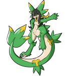 absurd_res anthro biped black_hair breasts female generation_5_pokemon green_body hair hi_res kobold leaf_tail nintendo noodles_(nyxcha) ori_loba pokemon pokemon_(species) pose red_eyes reptile scalie servine shadow small_breasts snout solo tail white_body yellow_body