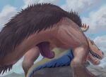 2023 animal_genitalia anjanath bird_wyvern black_markings blue_body blue_scales bodily_fluids brute_wyvern capcom claws cloaca cloacal cloacal_penetration cloacal_penis dinosaur duo erection female female_penetrated feral fur genitals hi_res horn larger_male looking_back male male/female male_penetrating male_penetrating_female markings monster_hunter open_mouth outside penetration penis pink_body pink_scales pokegontc pupils purple_body purple_fur rear_view red_claws reptile rock scales scalie sex size_difference slit_pupils smaller_female tail teeth velociprey yellow_body yellow_eyes yellow_scales