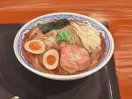  bowl egg_(food) food food_focus fried_egg no_humans noodles nori_(seaweed) original ramen still_life table tennuru 
