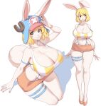 absurd_res anthro biped blonde_hair blush breasts carrot_(one_piece) cervina7_(artist) clothing female fur hair hat headgear headwear hi_res lagomorph leporid mammal one_piece rabbit shadow simple_background solo white_background white_body white_fur