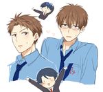  1boy 1girl :d \o/ alternate_hairstyle arms_up bad_id bad_pixiv_id bespectacled blue_hair blush brown_eyes brown_hair chibi gekkan_shoujo_nozaki-kun glasses hair_between_eyes hair_down heart hori_masayuki kashima_yuu looking_at_viewer mery_(apfl0515) necktie open_mouth outstretched_arms reverse_trap school_uniform short_hair simple_background smile spiked_hair sweatdrop variations white_background 