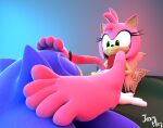 5_toes amy_rose anthro barefoot duo feet female foot_fetish foot_focus foot_on_face foot_play hi_res humanoid_feet jony1991 male male/female plantigrade sega sonic_the_hedgehog sonic_the_hedgehog_(series) toes