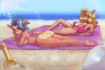 activision anthro beach big_breasts big_butt bikini breasts butt clothing crash_bandicoot_(series) duo feet female female/female hi_res pirate_tawna seaside strawberrypillz swimwear tawna_bandicoot