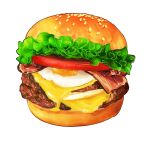  bacon bread burger cheese food food_focus fried_egg lettuce meat no_humans original sesame_seeds still_life tomato tomato_slice transparent_background tyatorabo 