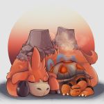  camerupt claws duo eyes_closed feral full_body fur hi_res hooves little_grey_wolf lying mammal mineral_fauna nintendo pok&eacute;mon pok&eacute;mon_(species) red_fur reptile scalie sleeping steam torkoal video_games 