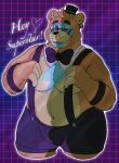 absurd_res anthro bear bow_tie bulge clothing eyewear five_nights_at_freddy&#039;s five_nights_at_freddy&#039;s:_security_breach freddy_(fnaf) glamrock_freddy_(fnaf) glint hat headgear headwear hi_res looking_at_viewer m00ny male mammal musclegut navel neon_lights one_eye_closed purple_background scottgames simple_background solo steel_wool_studios sunglasses suspenders synthwave top_hat wink winking_at_viewer
