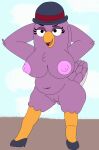 anthro avian big_breasts big_nipples bird breasts cheryl_(kiff) demi-pig_(artist) female hi_res huge_breasts kiff_(series) nipples simple_background solo thick_thighs