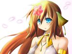  :d blue_eyes brown_hair ciel_nosurge flower goma_(gomasamune) hair_flower hair_ornament ionasal_kkll_preciel jewelry long_hair looking_at_viewer necklace open_mouth petals simple_background smile solo surge_concerto white_background wind 
