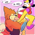 anthro biceps big_dom_small_sub blush butt butt_grab canid canine canis clothing coyote domestic_dog dominant duo fizzyjay floatzel fluffy fluffy_tail generation_4_pokemon genitals hand_on_butt hi_res hip_grab holding_partner hoodie humanoid_genitalia humanoid_penis hybrid implied_fingering jay_(fizzyjay) lifting_partner male male/male mammal muscular muscular_male nintendo oral penis pokemon pokemon_(species) shirt size_difference tail tank_top tongue topwear