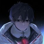  1boy alternate_costume astronaut black_eyes black_hair closed_mouth earrings fujo0t4ku jewelry looking_at_viewer male_focus short_hair smile solo space stud_earrings tsugino_haru white_uniform zeno_(game) 