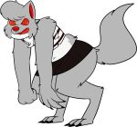 2018 3_claws 3_toes 4_claws 4_fingers alina_severin alpha_channel anthro arm_tuft barefoot belly belly_tuft biped black_bottomwear black_claws black_clothing black_skirt bodily_fluids bottomwear butt_tuft canid canine canis cheek_tuft chest_tuft chokovit_(artist) claws clothed clothed_anthro clothed_female clothing colored countershade_face countershade_fur countershade_torso countershading digital_drawing_(artwork) digital_media_(artwork) digitigrade facial_tuft feet female female_anthro finger_claws fingers fluffy fluffy_hair fluffy_tail front_view full-length_portrait fur grey_body grey_ears grey_fur grey_hair grey_tail grey_tuft hair hi_res hunched_over leg_tuft licking licking_lips mammal midriff navel pattern_clothing pattern_shirt pattern_tank_top pattern_topwear portrait red_eyes red_inner_ear red_nose red_tongue saliva shirt shoulder_tuft simple_background skirt solo standing striped_clothing striped_shirt striped_tank_top striped_topwear stripes tail tank_top thick_thighs three-quarter_view tight_clothing toe_claws toes tongue tongue_out topwear torn_bottomwear torn_clothing torn_tank_top translucent translucent_hair transparent_background tuft were werecanid werecanine werewolf white_body white_clothing white_countershading white_shirt white_tank_top white_topwear white_tuft wolf