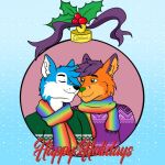 alexaxes anthro canid canine catitosweet christmas clothing duo flag fox hi_res holidays invalid_background male male/male mammal proud scarf sweater topwear