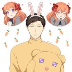  1girl animal_ears bad_id bad_pixiv_id black_hair blush bow brown_eyes bunny_ears carrot costume fake_animal_ears gekkan_shoujo_nozaki-kun hair_bow heart mery_(apfl0515) nozaki_umetarou orange_hair polka_dot polka_dot_bow purple_eyes sakura_chiyo 