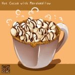  chocolate_syrup cup drink english_text food food_focus highres hot_chocolate marshmallow mug no_humans original still_life yuki00yo 