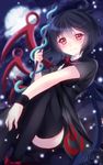  asymmetrical_wings bad_id bad_twitter_id black_dress black_hair black_legwear blush bow dress houjuu_nue light_particles looking_at_viewer mikazuki_sara polearm red_eyes short_hair short_sleeves smile snake solo thighhighs touhou trident weapon wings wrist_cuffs 