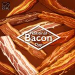  bacon english_text food food_focus highres meat no_humans original red_background still_life yuki00yo 