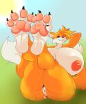 4_toes anthro anus big_breasts breasts claws cornchip21 feet female foot_fetish foot_focus genitals hi_res huge_breasts hyper hyper_breasts miles_prower nipples nude pawpads paws pussy sega soles solo sonic_the_hedgehog_(series) toe_claws toes weskers