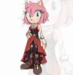 2023 aged_up amy_rose anthro boots breasts clothing dress eulipotyphlan female fingers footwear green_eyes hair hedgehog hi_res lipstick looking_at_viewer makeup mammal pink_hair sega signature smile solo sonic_the_hedgehog_(series) steffybs