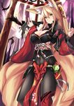  absurdres animal_ears bird blonde_hair bodypaint breasts cleavage crow fox_ears fox_tail green_eyes haik highres kokonoe_tsubaki large_breasts long_hair navel original ponytail solo tail 