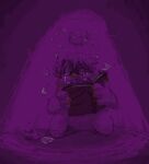 2023 anthro beffica_winklesnoot bodily_fluids book brown_claws brown_nose bugsnax claws crying digital_media_(artwork) female front_view fur grumpus hair half-closed_eyes hi_res holding_book holding_object kneeling narrowed_eyes purple_body purple_fur purple_hair reading reading_book sad shaibey solo tears teeth young_horses