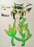 absurd_res anthro biped black_hair breasts female generation_5_pokemon green_body hair hi_res ideltasarc333 kobold leaf_tail nintendo noodles_(nyxcha) pokemon pokemon_(species) pose red_eyes reptile scalie servine shadow small_breasts snout solo tail white_body yellow_body