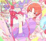  black_eyes candy confetti dated fate/zero fate_(series) food gift happy_birthday houtai jacket male_focus orange_hair purple_jacket ribbon solo sweets uryuu_ryuunosuke 